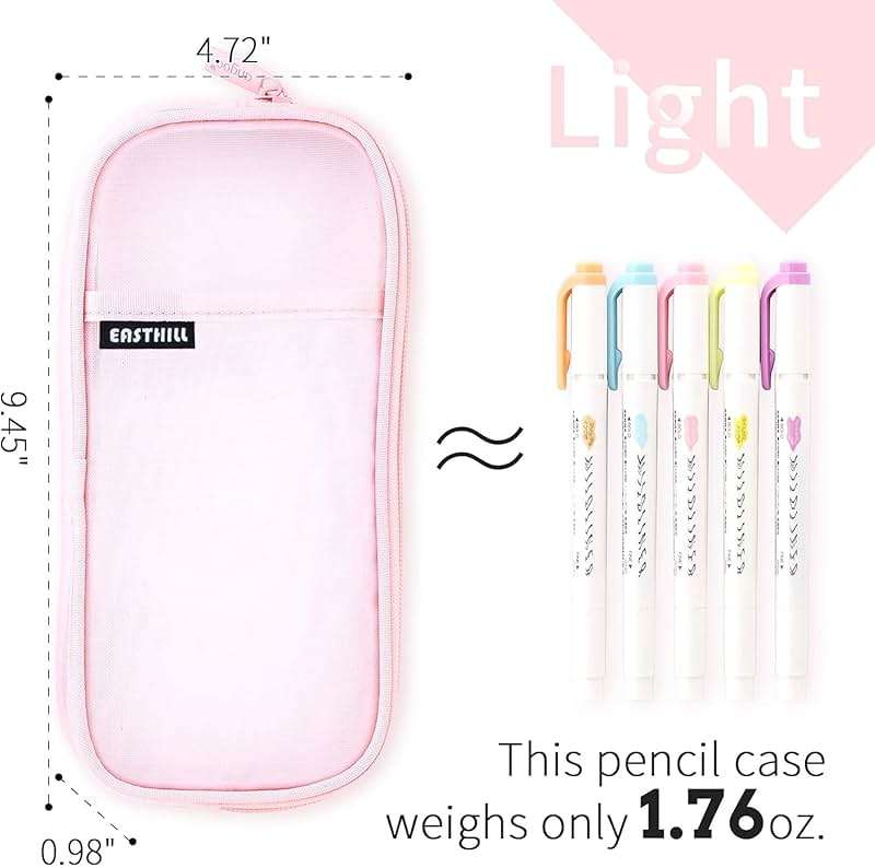 EASTHILL Grid Mesh Pen Pencil Case with Zipper Clear Makeup Color Pouch Cosmetics Bag Multi-Purpose Travel School Teen Girls and Boys Transparent Stationary Bag Office Organizer Box for Adluts(Pink) - Image 4