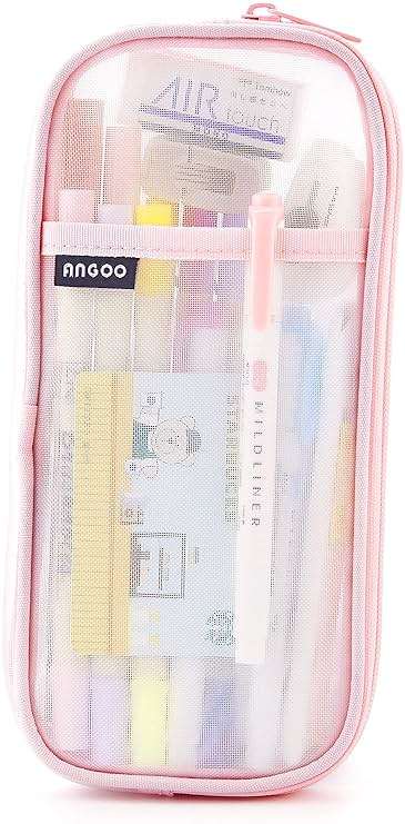 EASTHILL Grid Mesh Pen Pencil Case with Zipper Clear Makeup Color Pouch Cosmetics Bag Multi-Purpose Travel School Teen Girls and Boys Transparent Stationary Bag Office Organizer Box for Adluts(Pink) - Image 7