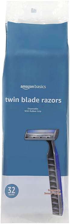 Amazon Basics Twin Blade Pivoting Disposable Razors with Rubber Grip for Great Grip When Wet, Travel-Friendly, 32 Count, 1-Pack (Previously Solimo) - Image 1