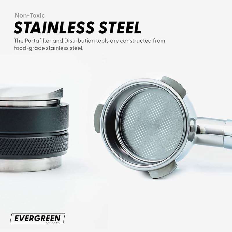 Evergreen Coffee | Espresso Accessories | 54mm Bottomless Portafilter + 53mm Coffee Distributor & Tamper + Tamp Mat | Designed for the Breville Barista Express Pro touch| Bonus Filter Basket - Image 5