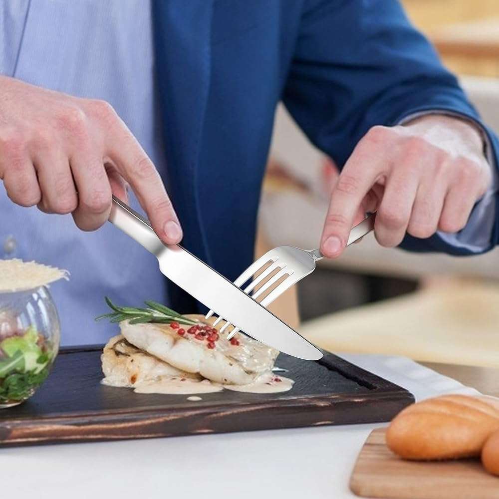 LIANYU 30-Piece 18/10 Flatware Set, Stainless Steel Fancy Silverware Cutlery Set for 6, Tableware Eating Utensils for Restaurant Wedding, Dishwasher Safe, Mirror Polished - Image 2