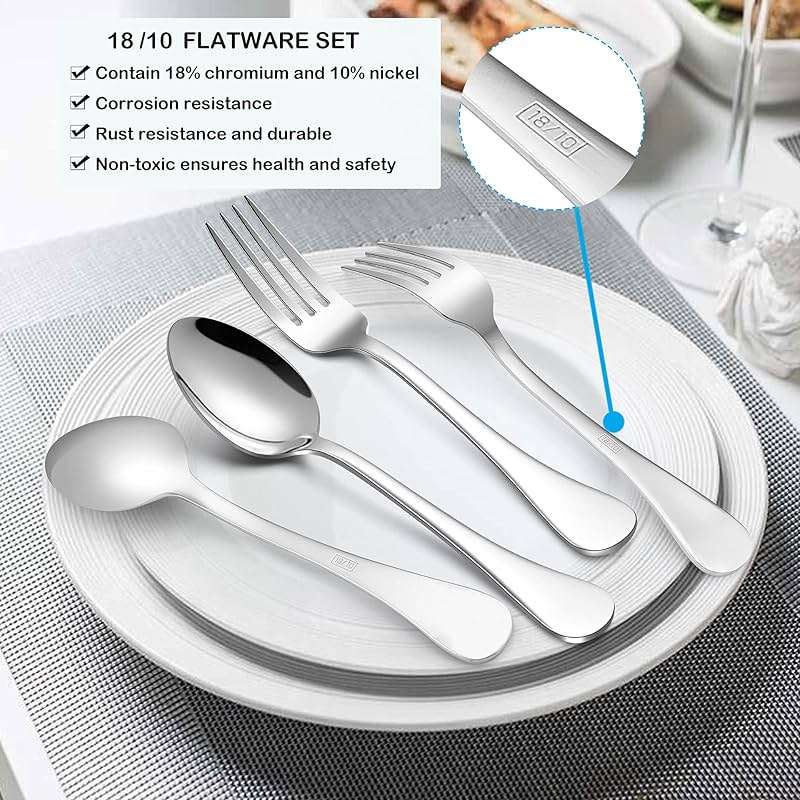 LIANYU 30-Piece 18/10 Flatware Set, Stainless Steel Fancy Silverware Cutlery Set for 6, Tableware Eating Utensils for Restaurant Wedding, Dishwasher Safe, Mirror Polished - Image 3