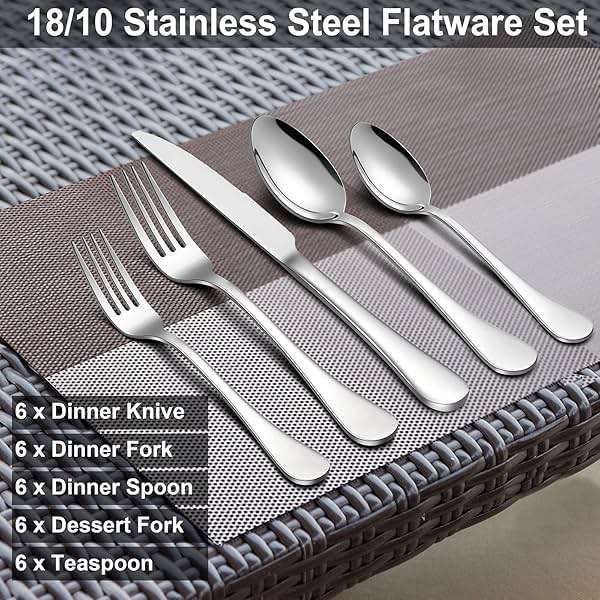 LIANYU 30-Piece 18/10 Flatware Set, Stainless Steel Fancy Silverware Cutlery Set for 6, Tableware Eating Utensils for Restaurant Wedding, Dishwasher Safe, Mirror Polished - Image 6