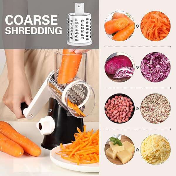 Cambom Rotary Cheese Grater Hand Crank Cheese Shredder for Fresh Cheese, Vegetable, Nuts,Non-slip Suction Base, Three Blades, Black - Image 4