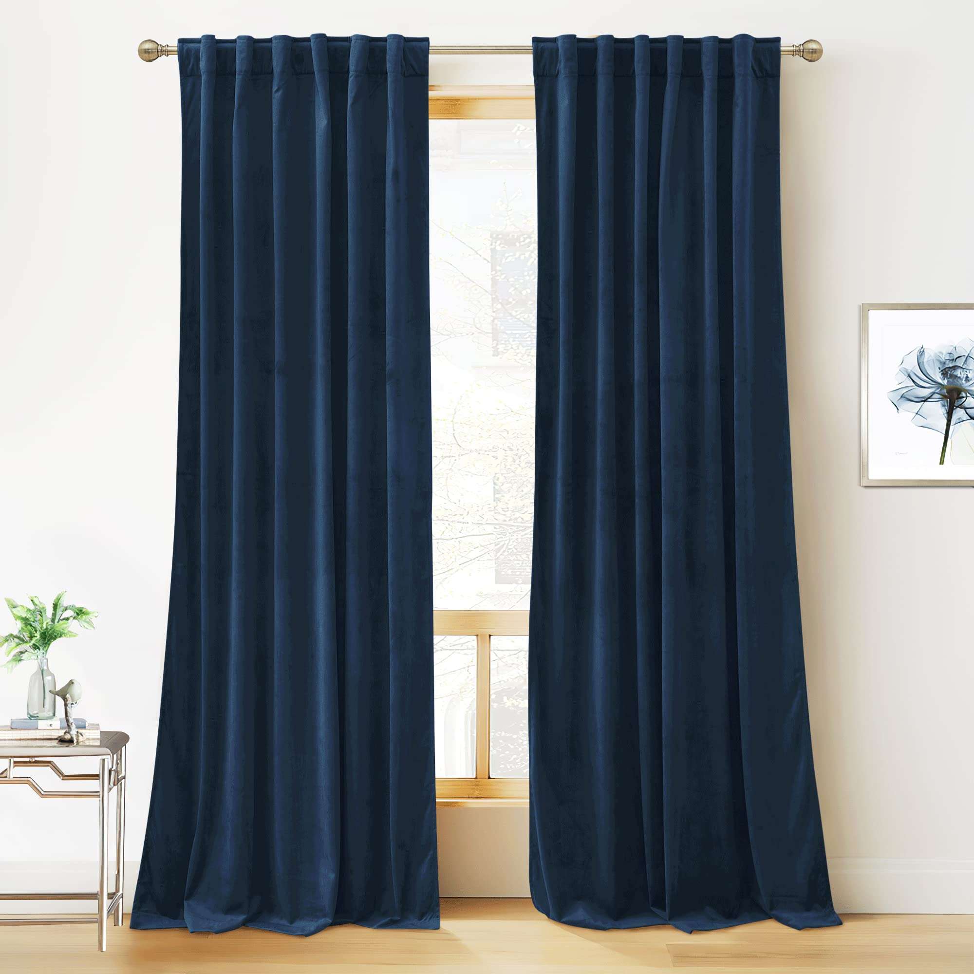 RYB HOME Blue Velvet Curtains 84 inches - Blackout Curtains for Living Room, Thermal Insulated Noise Reducing Panels Soft Luxury Window Decor for Kids Bedroom, Navy Blue, W52 x L84 inches, 2 Panels - Image 1