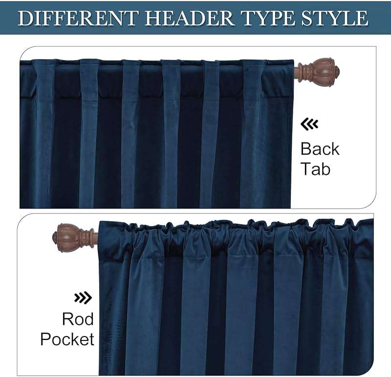 RYB HOME Blue Velvet Curtains 84 inches - Blackout Curtains for Living Room, Thermal Insulated Noise Reducing Panels Soft Luxury Window Decor for Kids Bedroom, Navy Blue, W52 x L84 inches, 2 Panels - Image 4