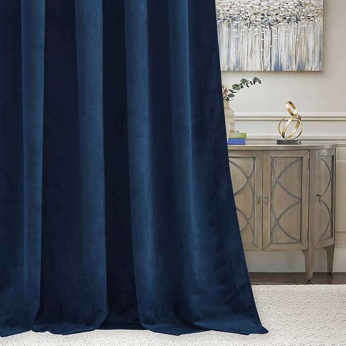 RYB HOME Blue Velvet Curtains 84 inches - Blackout Curtains for Living Room, Thermal Insulated Noise Reducing Panels Soft Luxury Window Decor for Kids Bedroom, Navy Blue, W52 x L84 inches, 2 Panels - Image 6