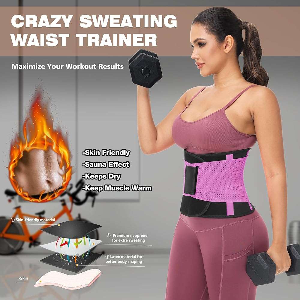 KOOCHY Waist Trainer for Women - Waist Trimmer Back Support Belt Sweat Wrap for Weight Loss Workout Fitness Gym Sport - Image 4