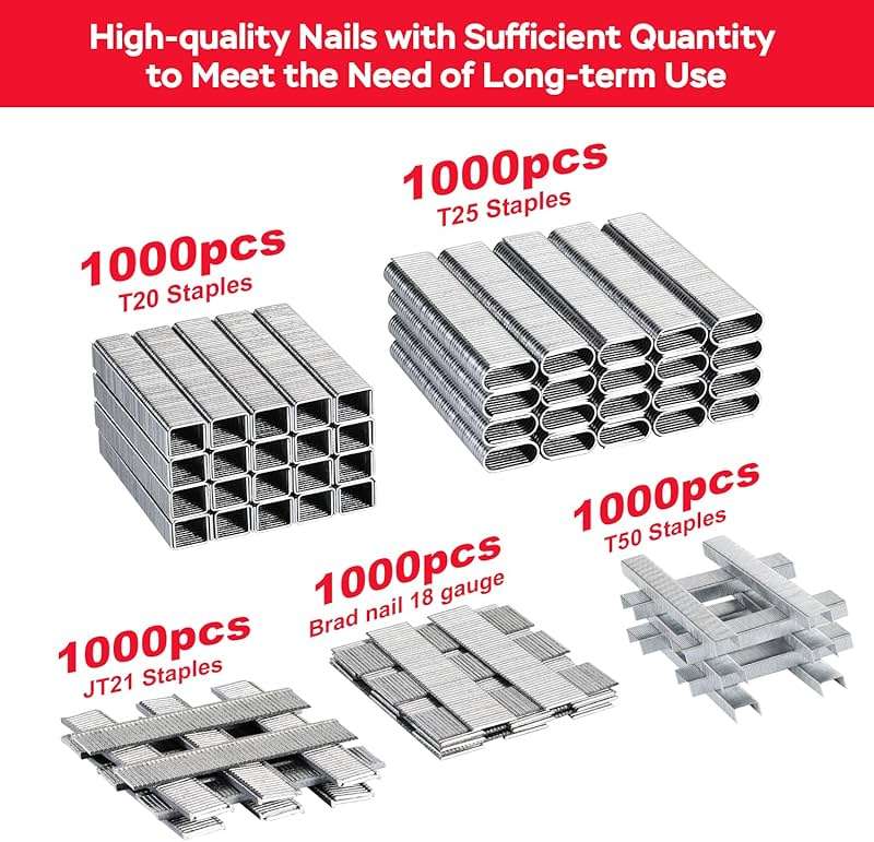YEAHOME 6-in-1 Staple Gun Heavy Duty, Upholstery Manual Brad Nailer Power Adjustment Stapler Gun with 5000 Staples for Fixing Material, Wood, Crafts, Carpentry, Decoration DIY - Image 3