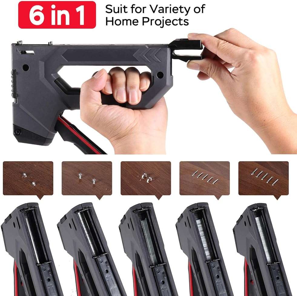 YEAHOME 6-in-1 Staple Gun Heavy Duty, Upholstery Manual Brad Nailer Power Adjustment Stapler Gun with 5000 Staples for Fixing Material, Wood, Crafts, Carpentry, Decoration DIY - Image 4