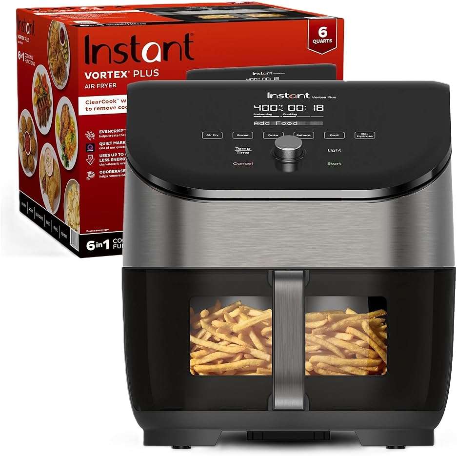 Instant Pot Vortex Plus 6QT Air Fryer with Odor Erase Technology,6-in-1 Functions that Crisps,Roasts, Broils,Dehydrates, Bakes & Reheats, 100+In-App Recipes, from the Makers of Instant Pot,1700W,Black - Image 1
