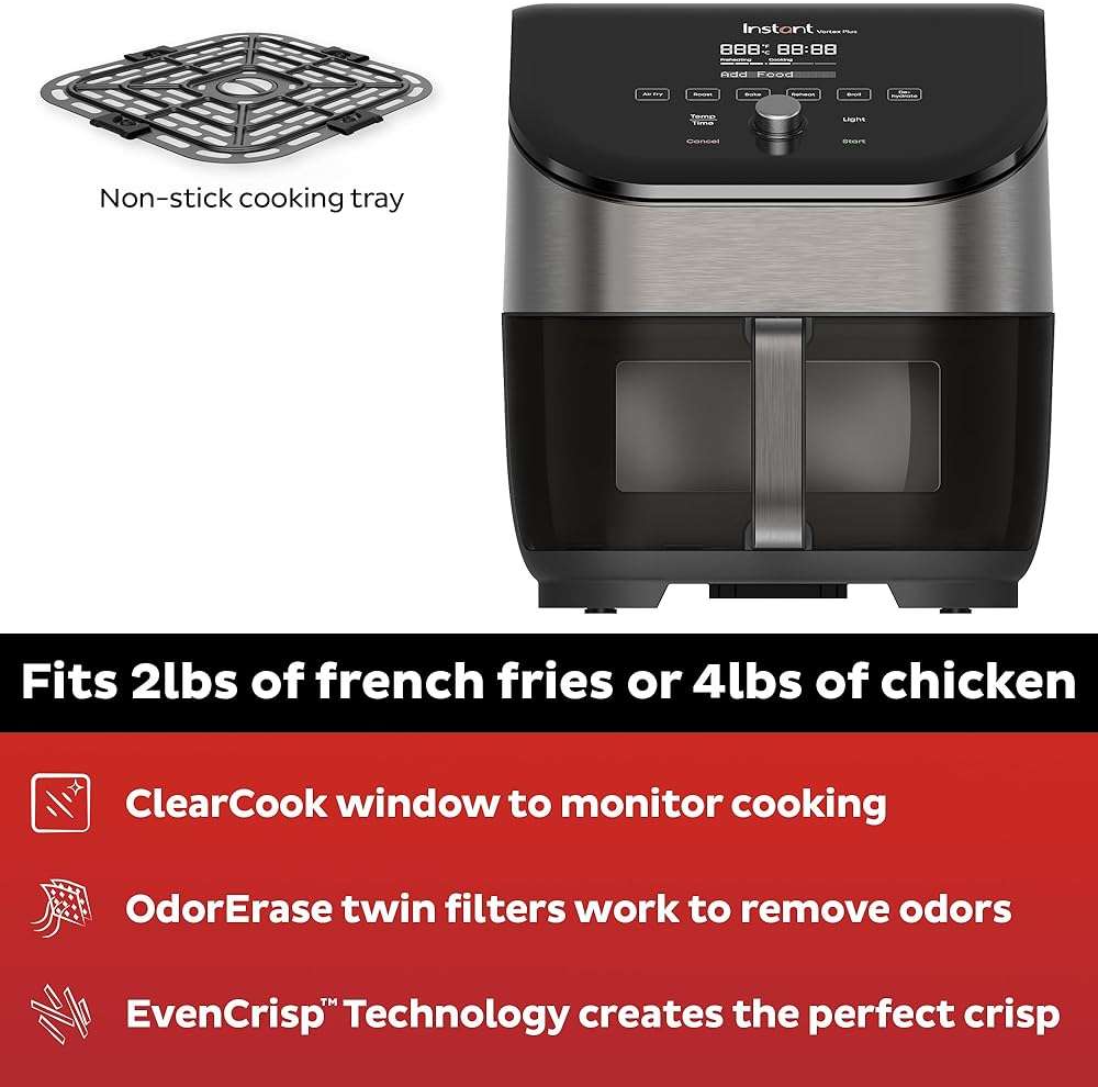 Instant Pot Vortex Plus 6QT Air Fryer with Odor Erase Technology,6-in-1 Functions that Crisps,Roasts, Broils,Dehydrates, Bakes & Reheats, 100+In-App Recipes, from the Makers of Instant Pot,1700W,Black - Image 2