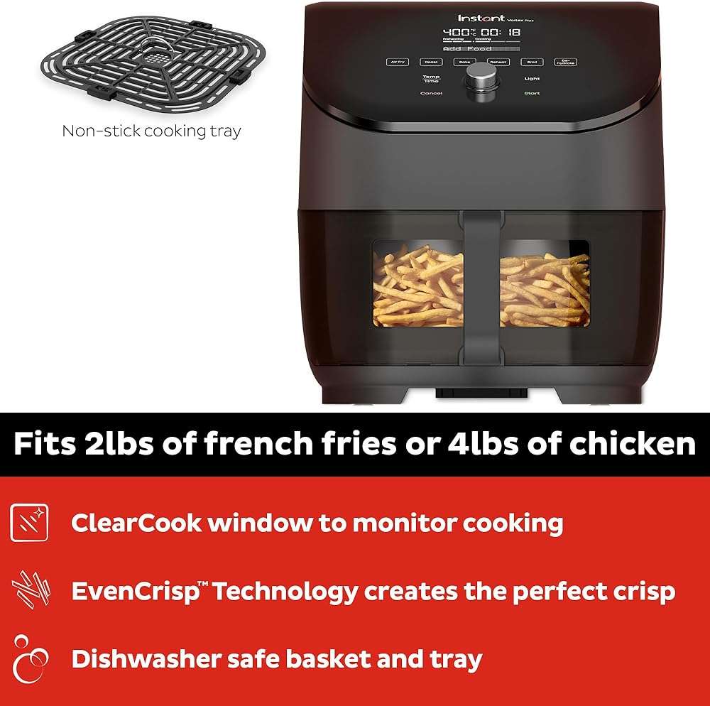 Instant Pot Vortex Plus 6QT ClearCook Air Fryer, Clear Windows, Custom Program Options, 6-in-1 Functions, Crisps, Broils, Roasts, Dehydrates, Bakes, Reheats, from the Makers of Instant Pot, Black - Image 2