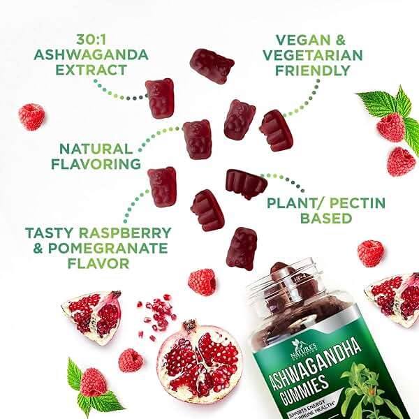 Ashwagandha Gummies - Advanced Ashwagandha Gummy Formula for Daily Use - Natural Antioxidant Support & Brain Health Support - Natural Calm, Relaxation, & Immune Support - Berry Flavor - 60 Gummies - Image 5