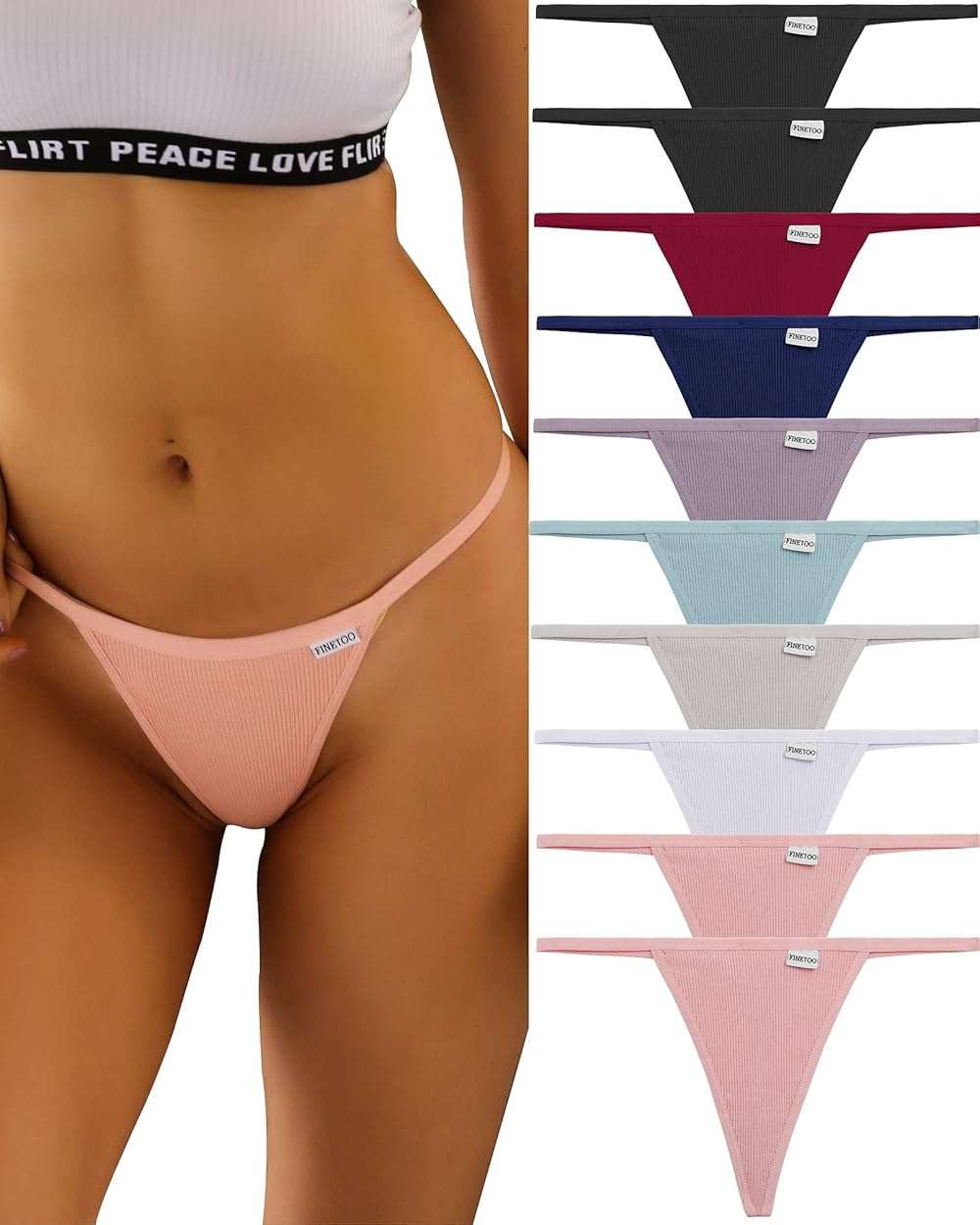 FINETOO 10 Pack G-String Thongs for Women Cotton Panties Stretch T-back Tangas Low Rise Hipster Underwear Sexy S-XL - Image 1