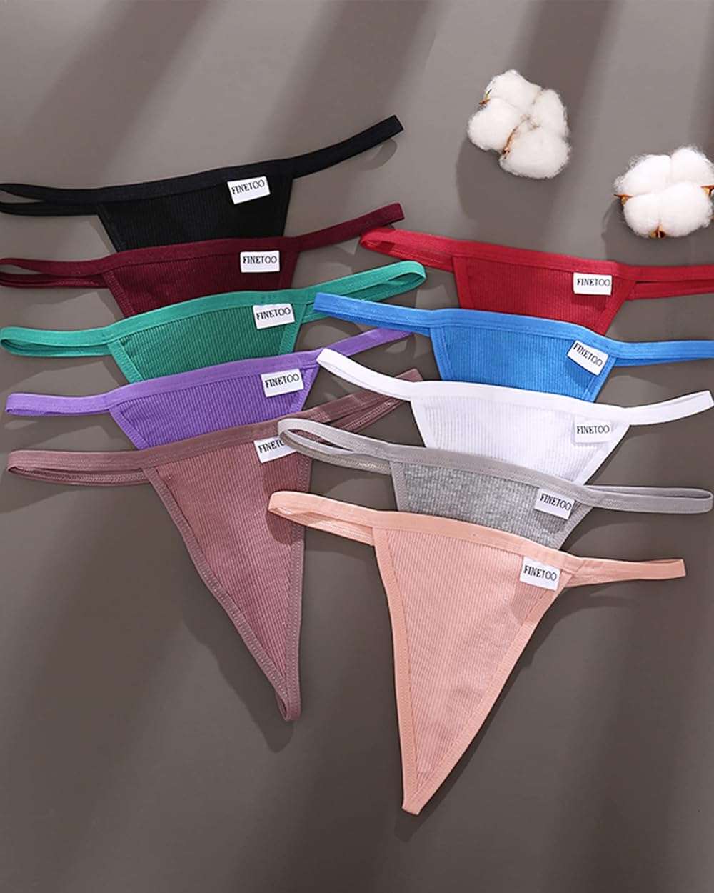 FINETOO 10 Pack G-String Thongs for Women Cotton Panties Stretch T-back Tangas Low Rise Hipster Underwear Sexy S-XL - Image 2