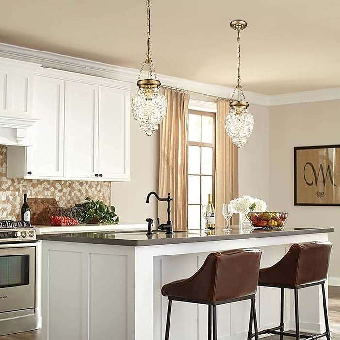 DSMJFU Brass Gold Glass Ceiling Pendant Light Kitchen Island Lighting Farmhouse Vintage Pendant Light Hanging Light Fixture for Dining Room, Entryway, Sink, Breakfast Nook - Image 4