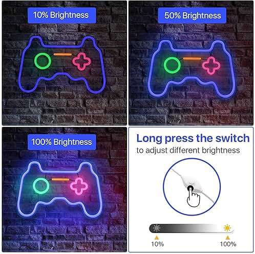 SOLIDEE Led Dimmable Neon Signs Wall Decorations For Living Room|Bedroom Gamepad Controller Shape Lights Game Room Decor Accessories Cool Teen Boys|Girls|Kids Gamer Gifts - Image 3