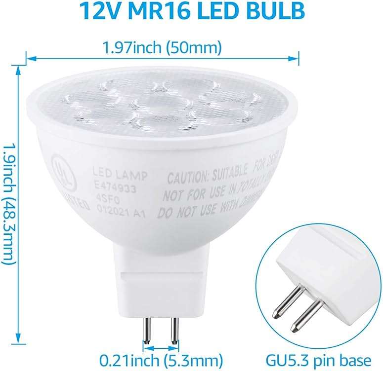 TORCHSTAR MR16 LED Bulbs 50W Halogen Equivalent, 550LM Super Bright 6.5W, 3000K Warm White, 12V Low Voltage GU5.3 Bi-Pin Base, UL Listed, for Recessed Lighting, Track Light Head, Pack of 6 - Image 5