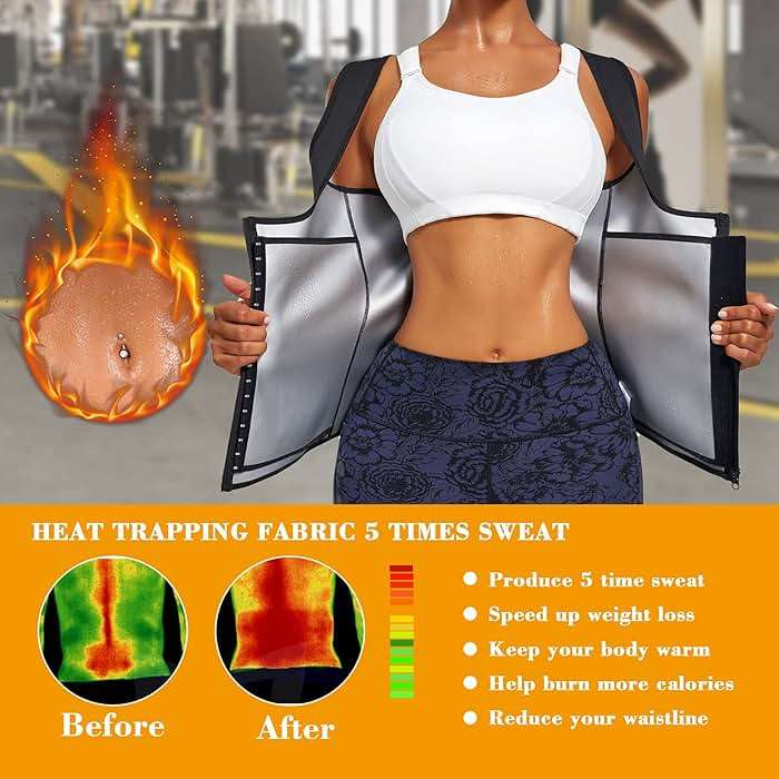 LANCS Sauna Suit for Women Sweat Waist Trainer Zipper Vest Cincher Body Shaper Corset Slimming Workout Tank Tops - Image 2