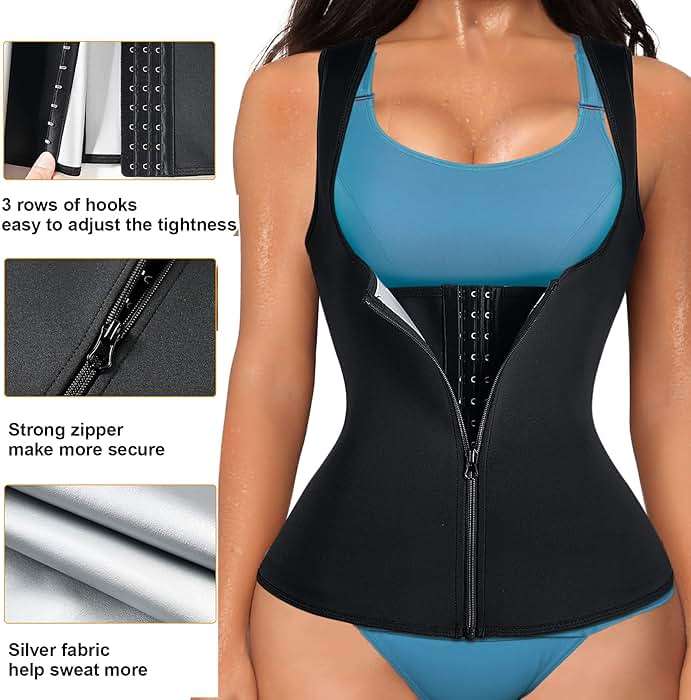 LANCS Sauna Suit for Women Sweat Waist Trainer Zipper Vest Cincher Body Shaper Corset Slimming Workout Tank Tops - Image 3