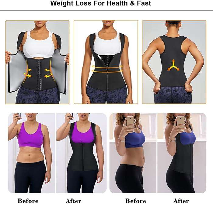LANCS Sauna Suit for Women Sweat Waist Trainer Zipper Vest Cincher Body Shaper Corset Slimming Workout Tank Tops - Image 5