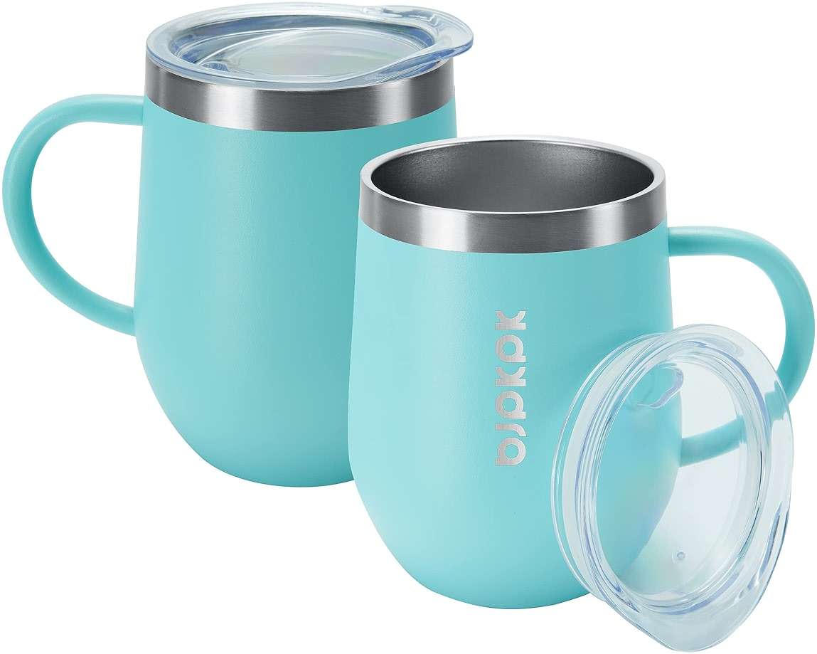 BJPKPK 2 pcs Insulated Coffee Mug, 12 oz Stainless Steel Insulated Coffee Tumbler with Lid for Hot Drinks & Cold Drinks- Turquoise - Image 1