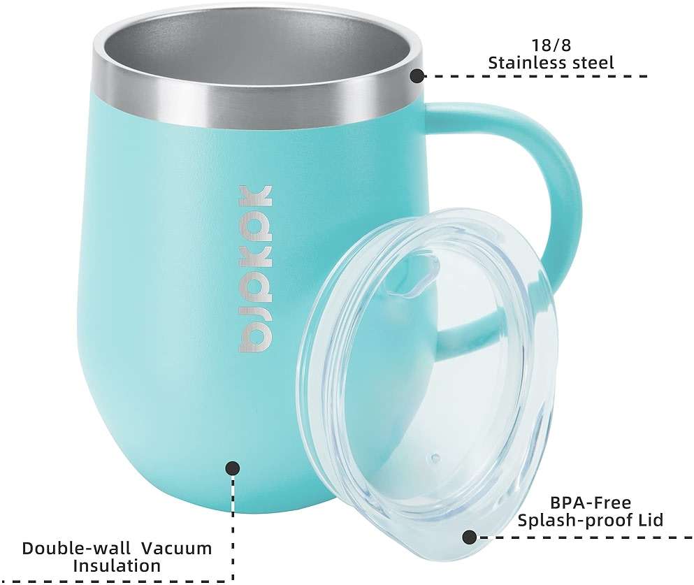 BJPKPK 2 pcs Insulated Coffee Mug, 12 oz Stainless Steel Insulated Coffee Tumbler with Lid for Hot Drinks & Cold Drinks- Turquoise - Image 2