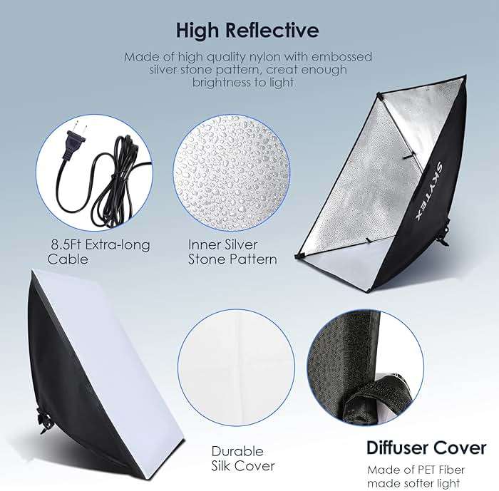 Skytex Softbox Lighting Kit 2Pack 20x28in Soft Box | 85W 2700-6400K E27 LED Bulb Continuous Photography Lighting, Photo Studio Lights Equipment for Camera Shooting, Video Recording - Image 5