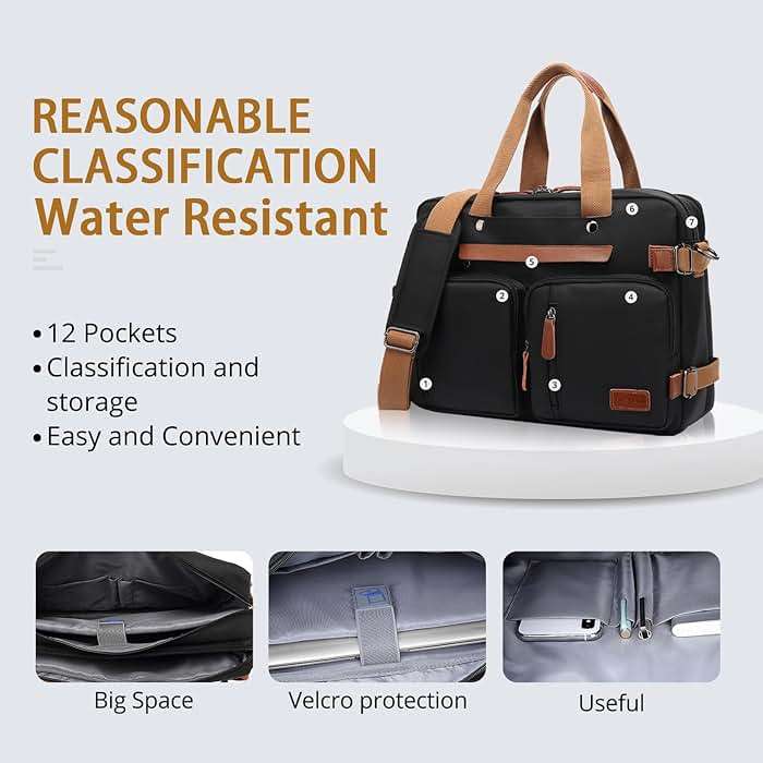 MOLNIA 3 in 1 Laptop Bag for Men, 17.3 Inch Work Bags for Men, Laptop Backpack, Briefcases, Messenger Bag, Computer Bags for Laptops for Men Women, Black - Image 5