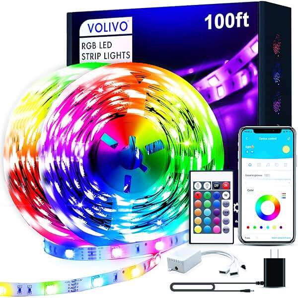 VOLIVO 100ft Led Strip Lights for Bedroom, Color Changing Led Light Strips Kit with Bluetooth App Control and IR Remote, RGB Music Sync Lighting for Room, Home Decor - Image 1