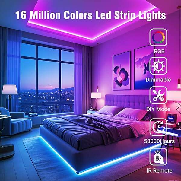 VOLIVO 100ft Led Strip Lights for Bedroom, Color Changing Led Light Strips Kit with Bluetooth App Control and IR Remote, RGB Music Sync Lighting for Room, Home Decor - Image 3
