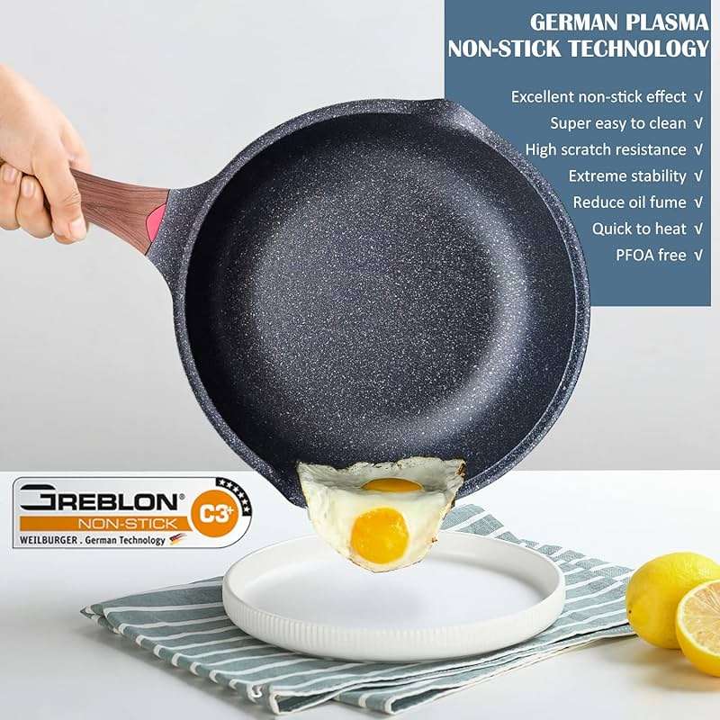 Vinchef Nonstick Deep Frying Pan Skillet with Lid, 11in/5Qt Saute Pan, German 3C+ Ceramic Coating Technology, Heat Indicator, Induction Compatible - Image 3