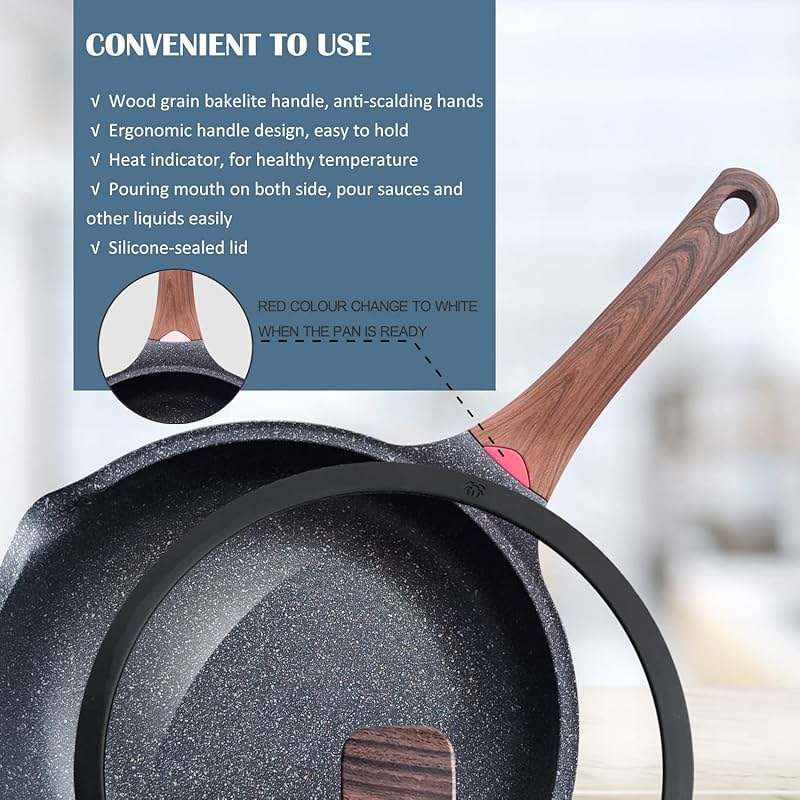 Vinchef Nonstick Deep Frying Pan Skillet with Lid, 11in/5Qt Saute Pan, German 3C+ Ceramic Coating Technology, Heat Indicator, Induction Compatible - Image 5
