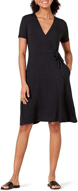 Amazon Essentials Women's Short Sleeve Faux-Wrap V Neck Dress - Image 1