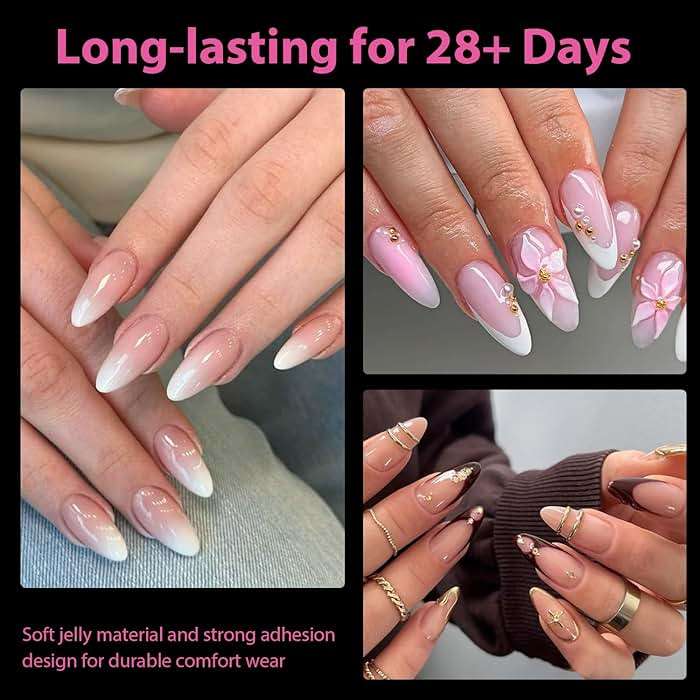 UNA GELLA Almond Gel Nail Tips, 504PCS Pre Etched Clear Fake Nails Tips Medium Almond Shape - 12 Sizes Full Cover Soft Acrylic Press On Nail Extensions No C Curve Gift for Diy at Home - Image 2