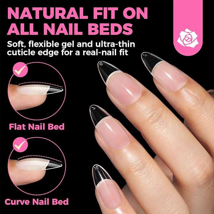 UNA GELLA Almond Gel Nail Tips, 504PCS Pre Etched Clear Fake Nails Tips Medium Almond Shape - 12 Sizes Full Cover Soft Acrylic Press On Nail Extensions No C Curve Gift for Diy at Home - Image 3