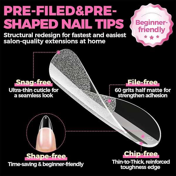 UNA GELLA Almond Gel Nail Tips, 504PCS Pre Etched Clear Fake Nails Tips Medium Almond Shape - 12 Sizes Full Cover Soft Acrylic Press On Nail Extensions No C Curve Gift for Diy at Home - Image 5