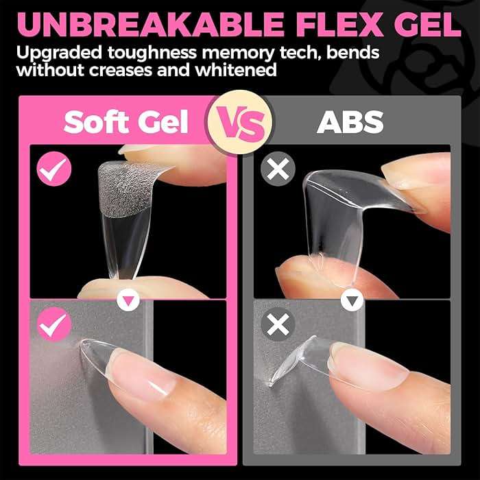 UNA GELLA Almond Gel Nail Tips, 504PCS Pre Etched Clear Fake Nails Tips Medium Almond Shape - 12 Sizes Full Cover Soft Acrylic Press On Nail Extensions No C Curve Gift for Diy at Home - Image 6
