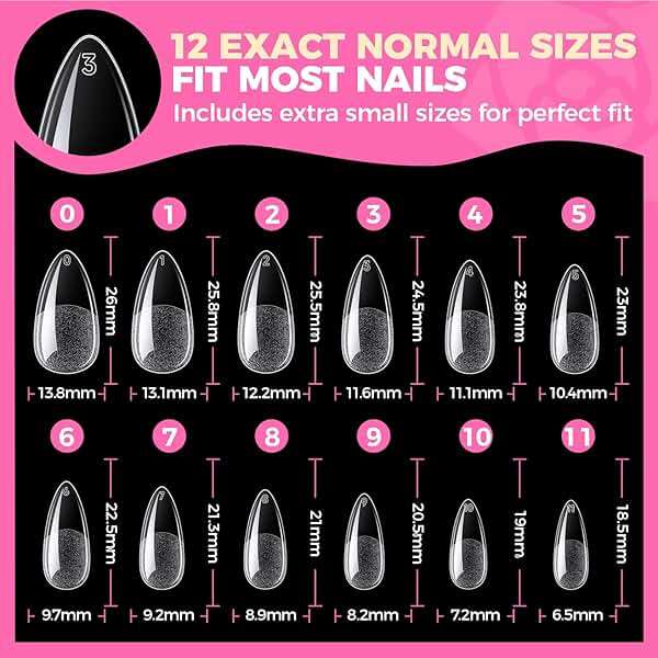UNA GELLA Almond Gel Nail Tips, 504PCS Pre Etched Clear Fake Nails Tips Medium Almond Shape - 12 Sizes Full Cover Soft Acrylic Press On Nail Extensions No C Curve Gift for Diy at Home - Image 7