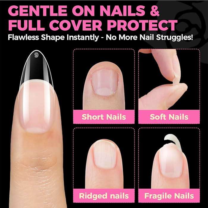 UNA GELLA Almond Gel Nail Tips, 504PCS Pre Etched Clear Fake Nails Tips Medium Almond Shape - 12 Sizes Full Cover Soft Acrylic Press On Nail Extensions No C Curve Gift for Diy at Home - Image 8