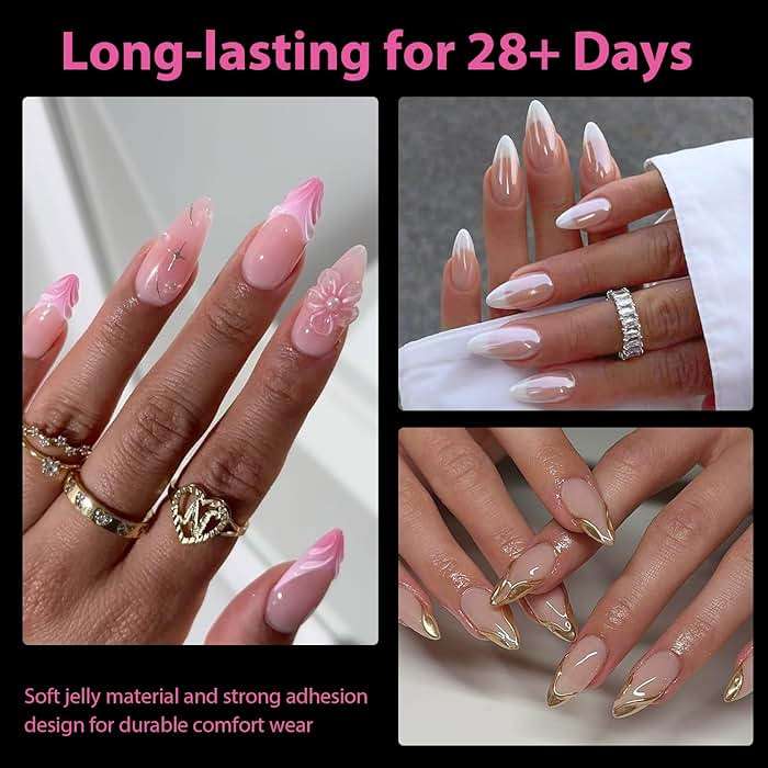 UNA GELLA Almond Gel Nail Tips, 504PCS Pre Etched Clear Fake Nails Tips Medium Almond Shape - 12 Sizes Full Cover Soft Acrylic Press On Nail Extensions No C Curve Gift for Diy at Home - Image 9