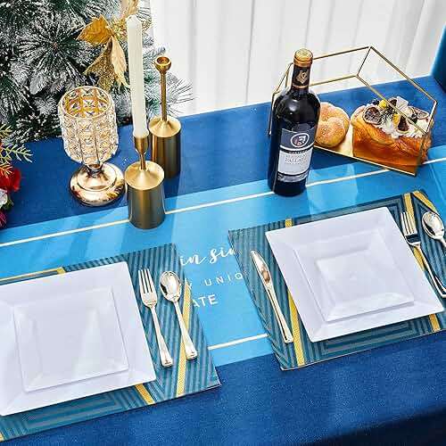 N9R 60PCS White Square Plastic Plates, 30 Dinner & 30 Dessert Plates Heavy Duty, Fancy Disposable Plates for Party, Wedding and other Events - Image 2