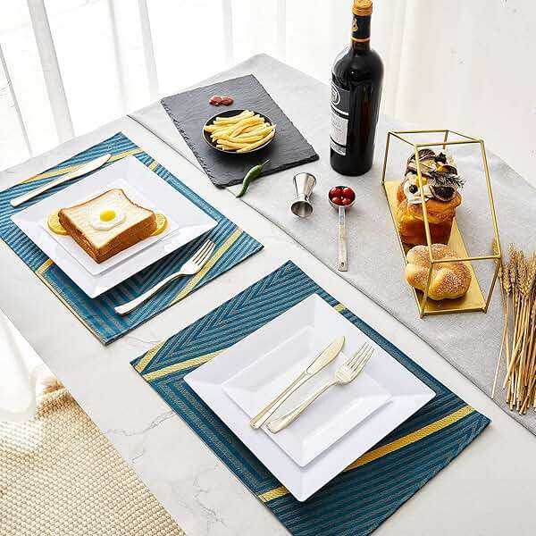 N9R 60PCS White Square Plastic Plates, 30 Dinner & 30 Dessert Plates Heavy Duty, Fancy Disposable Plates for Party, Wedding and other Events - Image 5