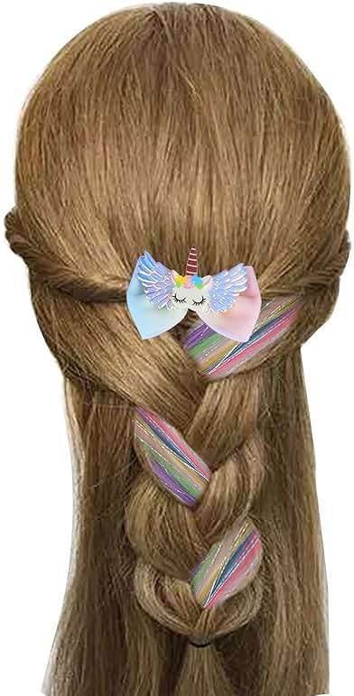 Little World Hair Clips for Girls, 6 Pcs Rainbow Hair Extensions, Unicorn Hair Clips for Girls Toddler Kids Ponytails, Hand-made Cute Glitter Hair Accessories - Image 7