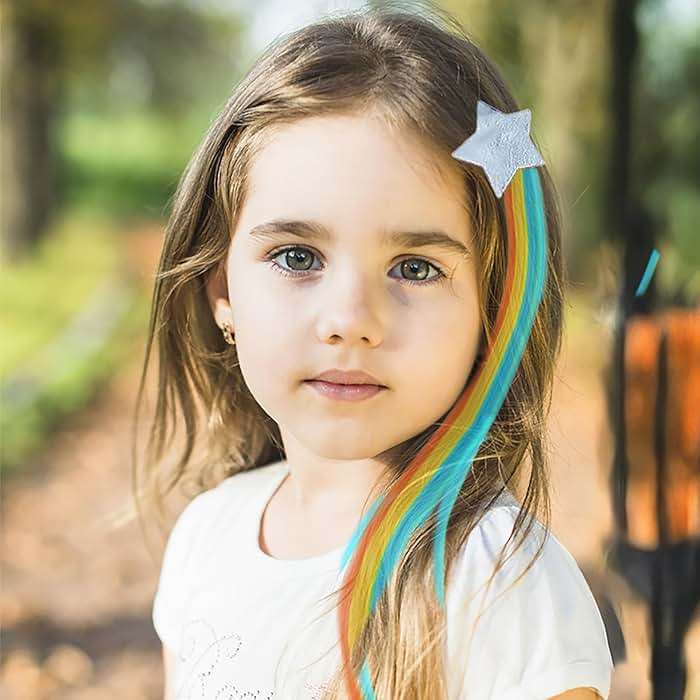 Little World Hair Clips for Girls, 6 Pcs Rainbow Hair Extensions, Unicorn Hair Clips for Girls Toddler Kids Ponytails, Hand-made Cute Glitter Hair Accessories - Image 9