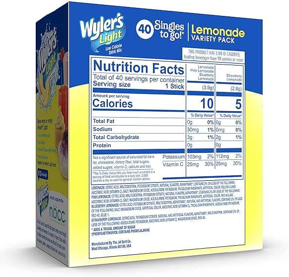 Wyler's Light Lemonade Variety Pack, 40 ct Singles to Go Powder Packets, Water Drink Mix, Variety Pack, Pink, Strawberry & Blueberry Lemonade, Sugar & Caffeine Free, On-The-Go,(Pack of 1) - Image 2