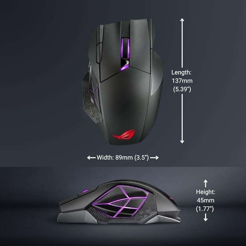 ASUS ROG Spatha X Wireless Gaming Mouse – MMO/MOBA Design, 12 Programmable Buttons, Right-Handed, 168g, Dual-Mode (Wired/2.4GHz), 19K DPI, up to 67Hr Battery, Magnetic Charging Dock, PC/Mac Support - Image 9