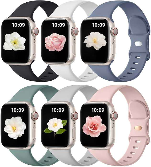 Maledan 6 Pack Bands Compatible for Apple Watch Band 38mm 40mm 41mm 42mm 44mm 45mm 46mm 49mm Women Men, Soft Silicone Sport Band Strap for iWatch Apple Watch Series 11 10 9 8 7 6 5 4 3 2 1 SE Ultra - Image 1
