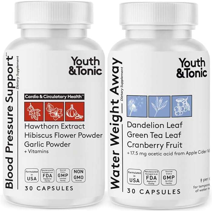 Youth & Tonic Daily Water Weight Away Pills and Blood Pressure Support Supplements/Natural Diuretics for Water Retention & BP Capsules to Maintain a Good Circulatory Health / 60 CPS for Women & Men - Image 1